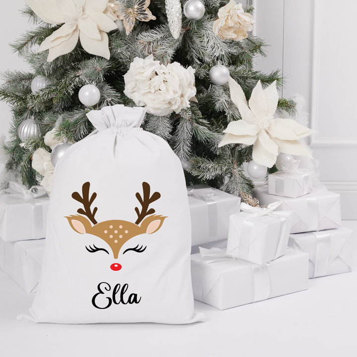 Santa Sack - Reindeer Face - Custom Name