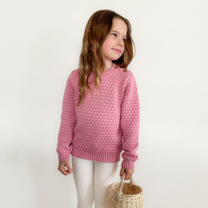 girls rose mist pink bubble knitted jumper