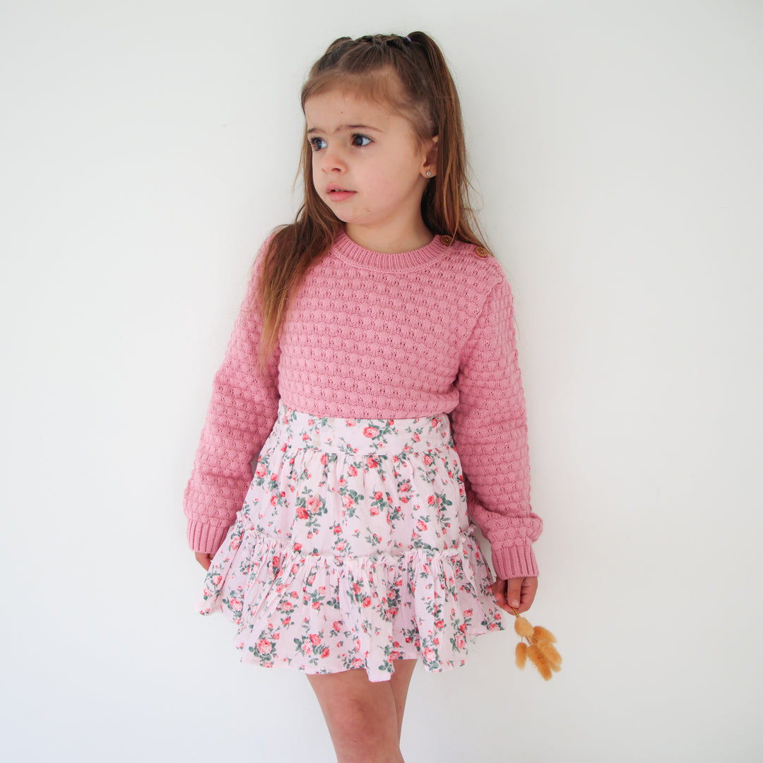 girls rose mist pink bubble knitted jumper