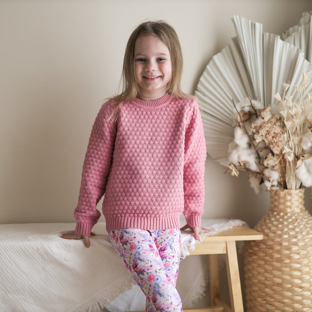 girls rose mist pink bubble knitted jumper