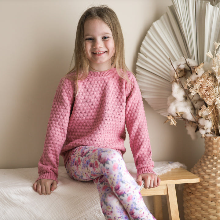 girls rose mist pink bubble knitted jumper