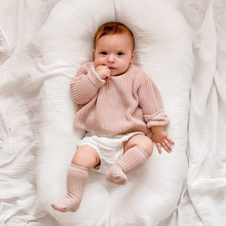 baby girls rose quartz pink chunky knitted jumper