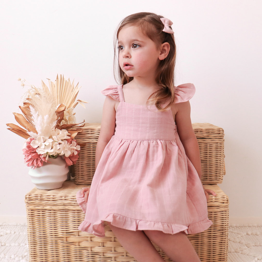 Muslin Sweetheart Dress - Rosewood