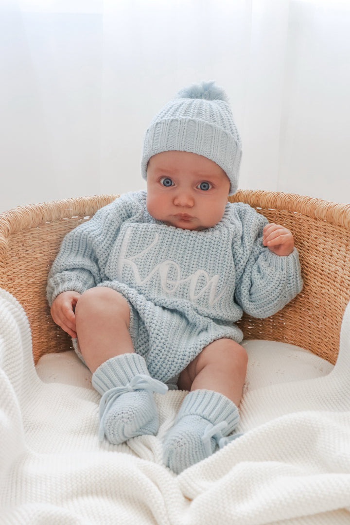 Super Chunky Knit Romper - Sky Blue