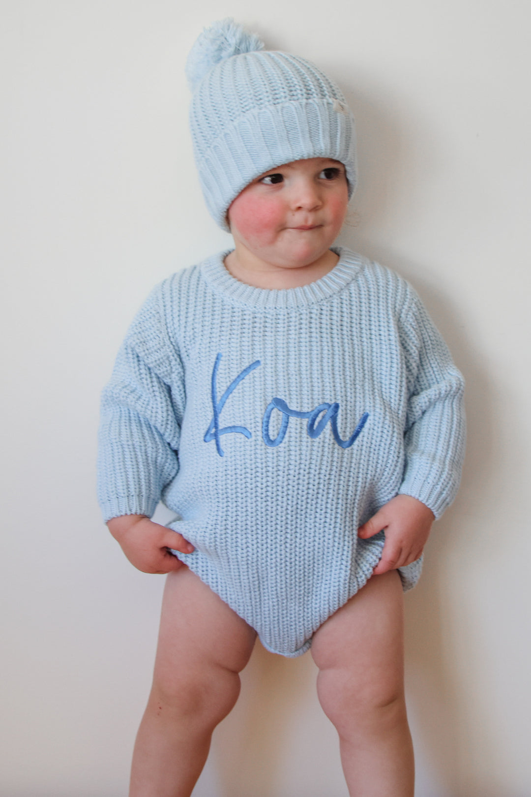 Super Chunky Knit Romper - Sky Blue