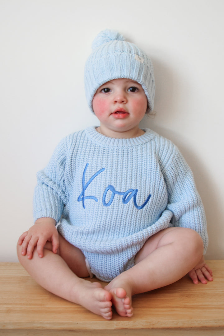 Super Chunky Knit Romper - Sky Blue