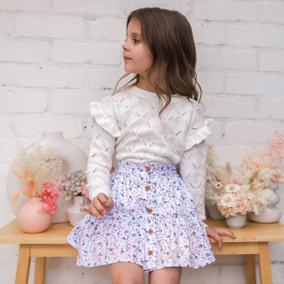 Girls white flutter knit 