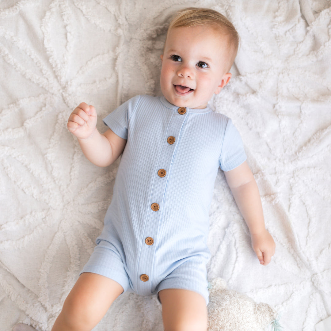 Cozy Summer Louie Romper - Dove Blue