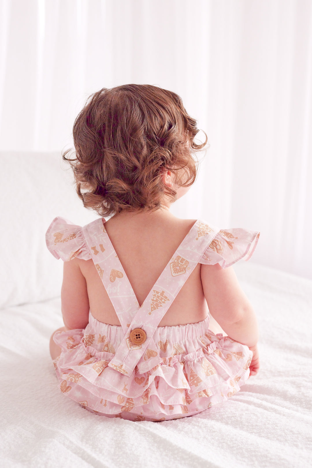 Ruffle Sunsuit - Pink Christmas Village