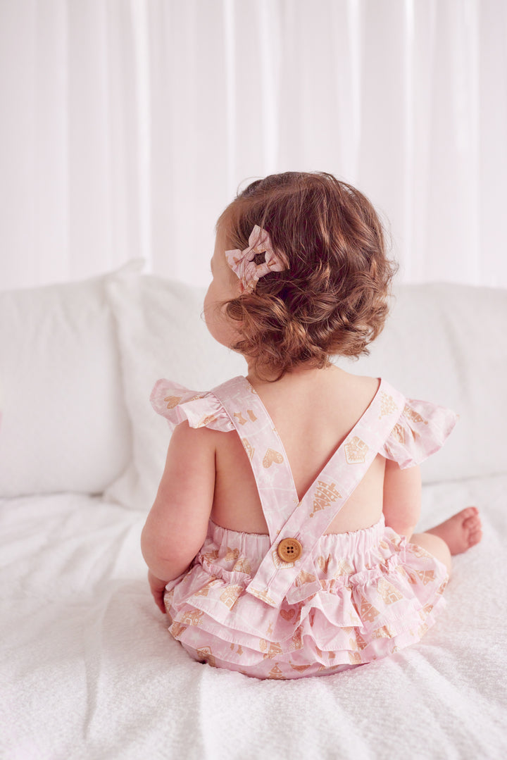 Ruffle Sunsuit - Pink Christmas Village