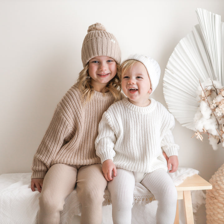 white matching baby kids chunky knitted jumper