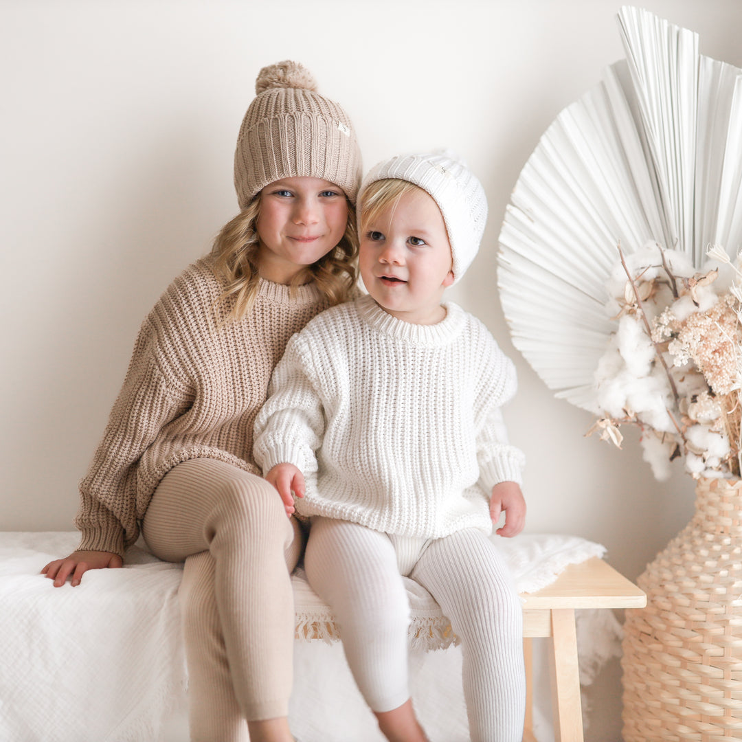 white matching baby kids chunky knitted jumper