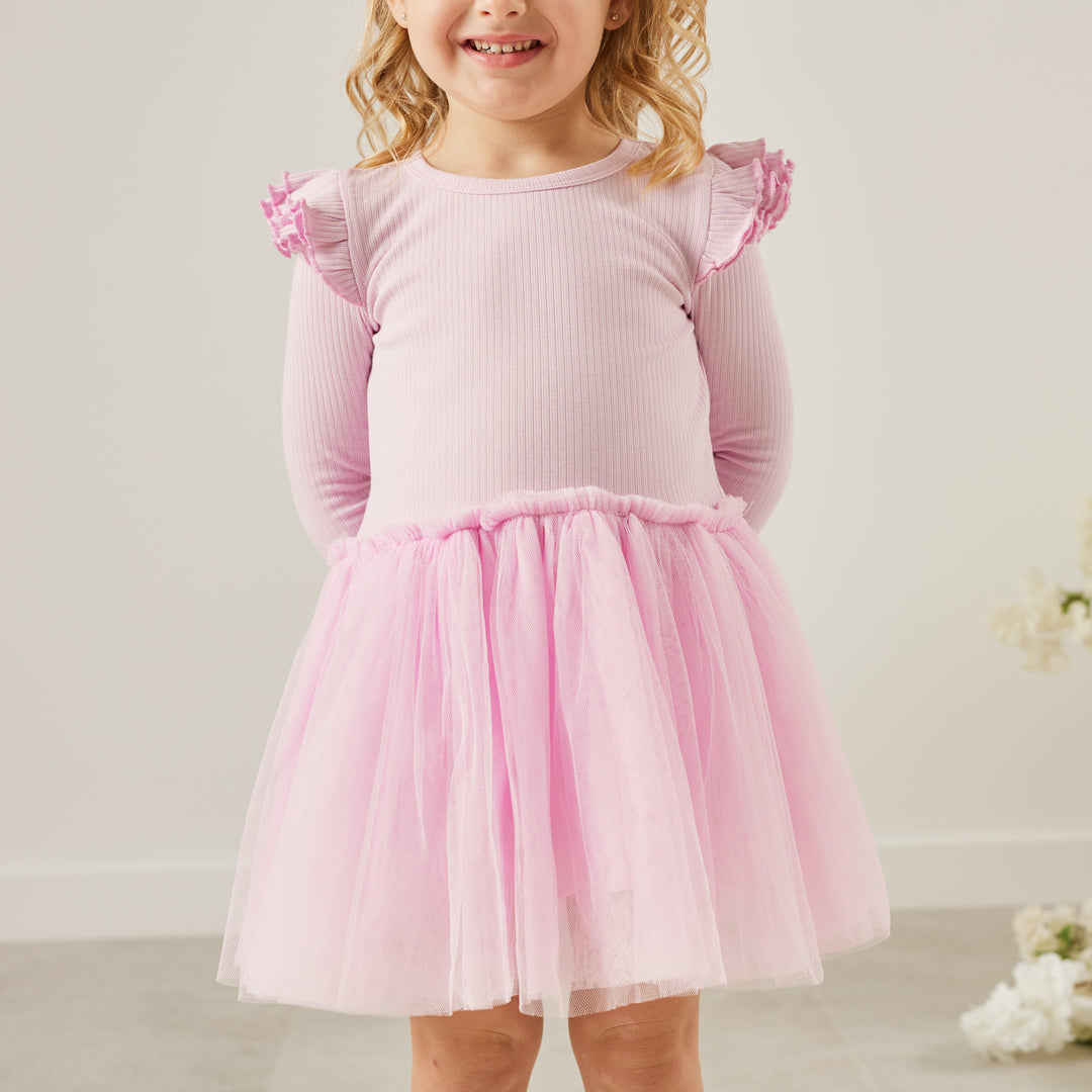 girls lilac long sleeve tutu dress