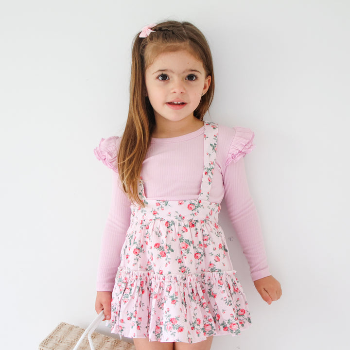 Girls floral skirt with suspenders & bow