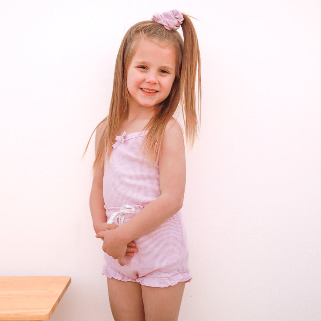 Dainty Waffle Singlet & Shorties Set - Sweetest Lilac