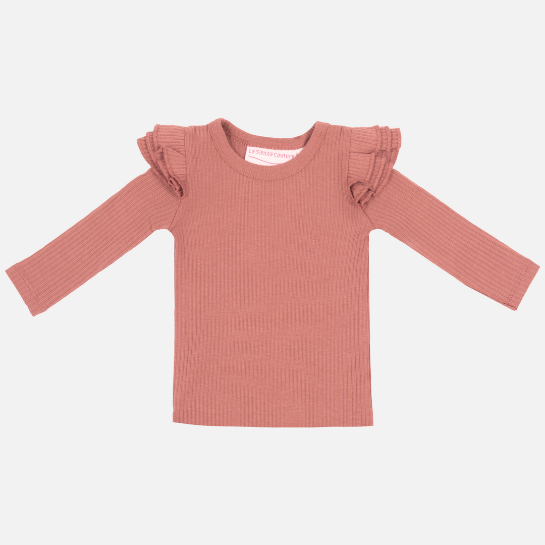 Baby girls Tuscany ribbed long sleeve top with flutter 