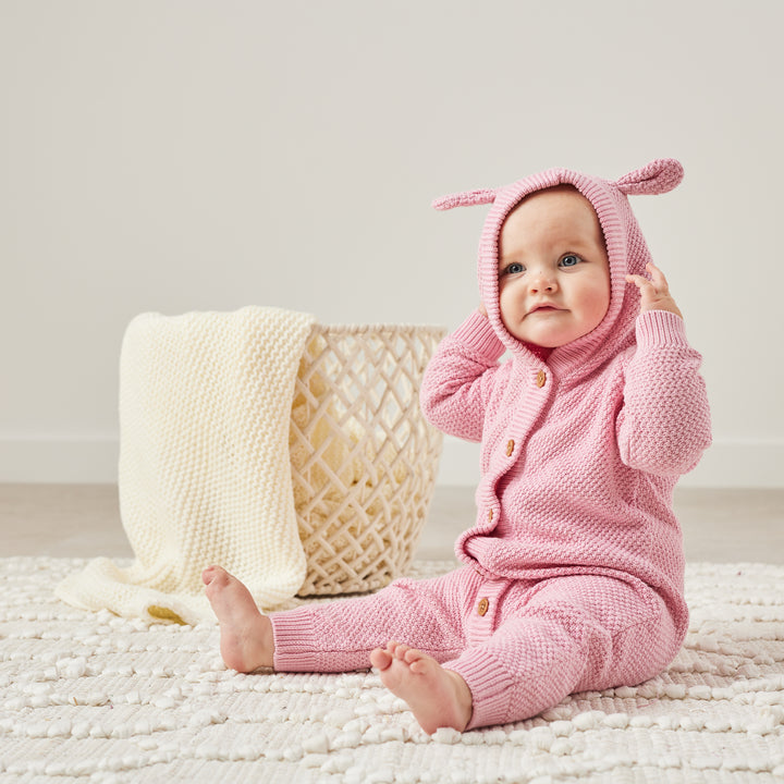 Bear Knitted Romper - Tulip