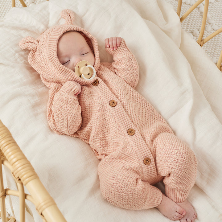 Bear Knitted Romper - Vintage Peach