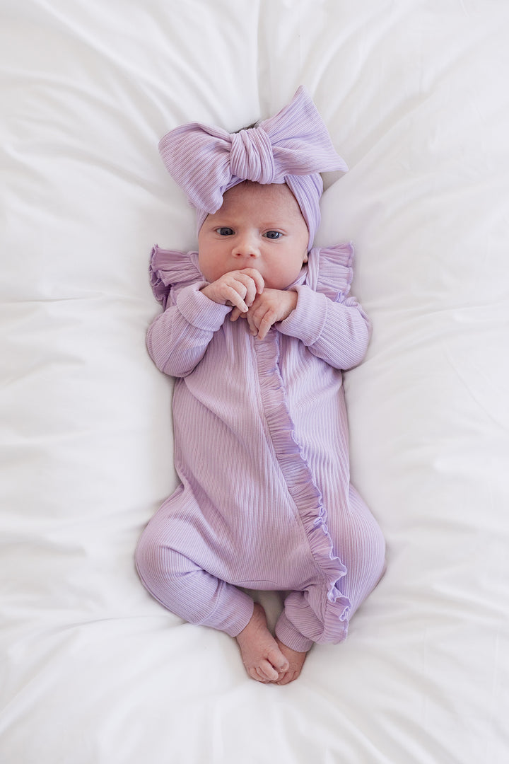 Cozy Frilly Zip Romper - Viola