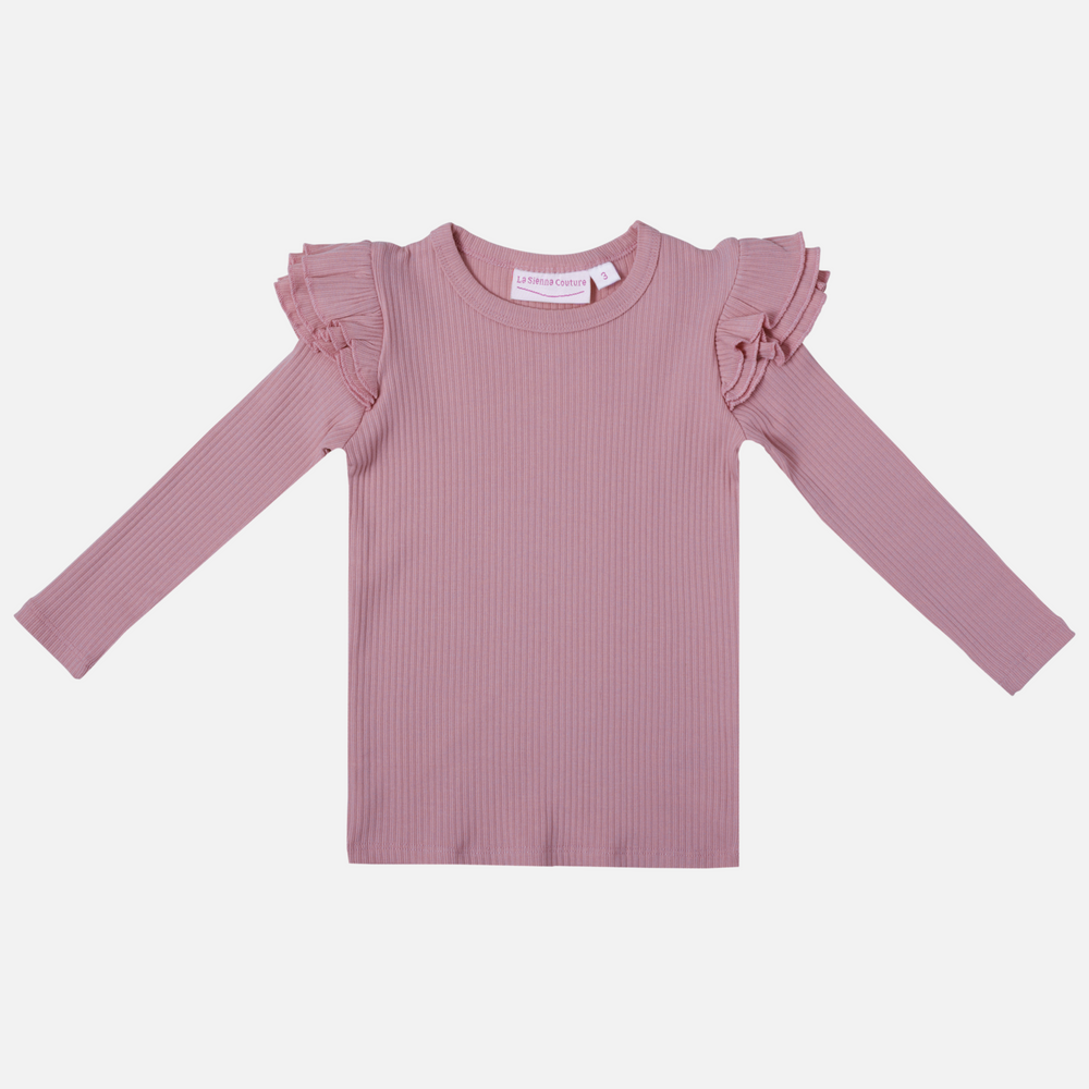 Baby girl toddler wild orchid ribbed long sleeve top with flutters