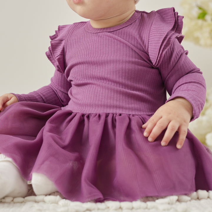 Cozy LS Tutu Dress - Wild Berry