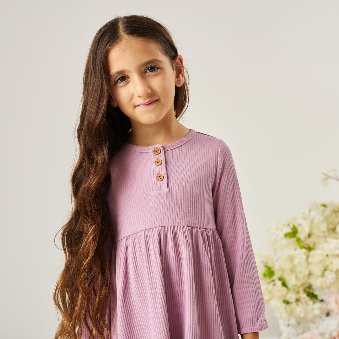 Girls long sleeve purple dress with bow