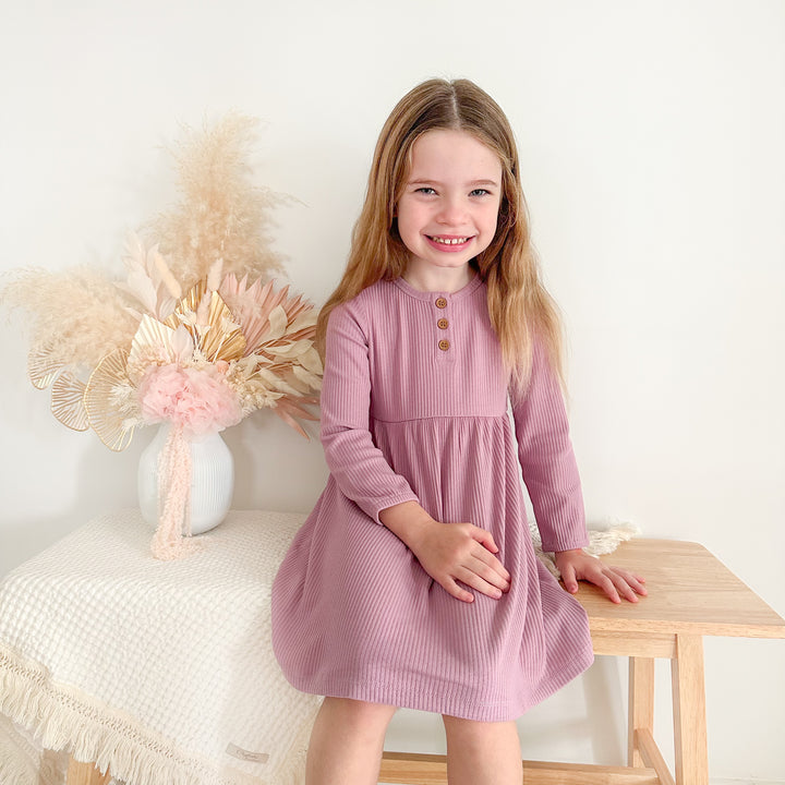 Girls long sleeve purple dress with bow