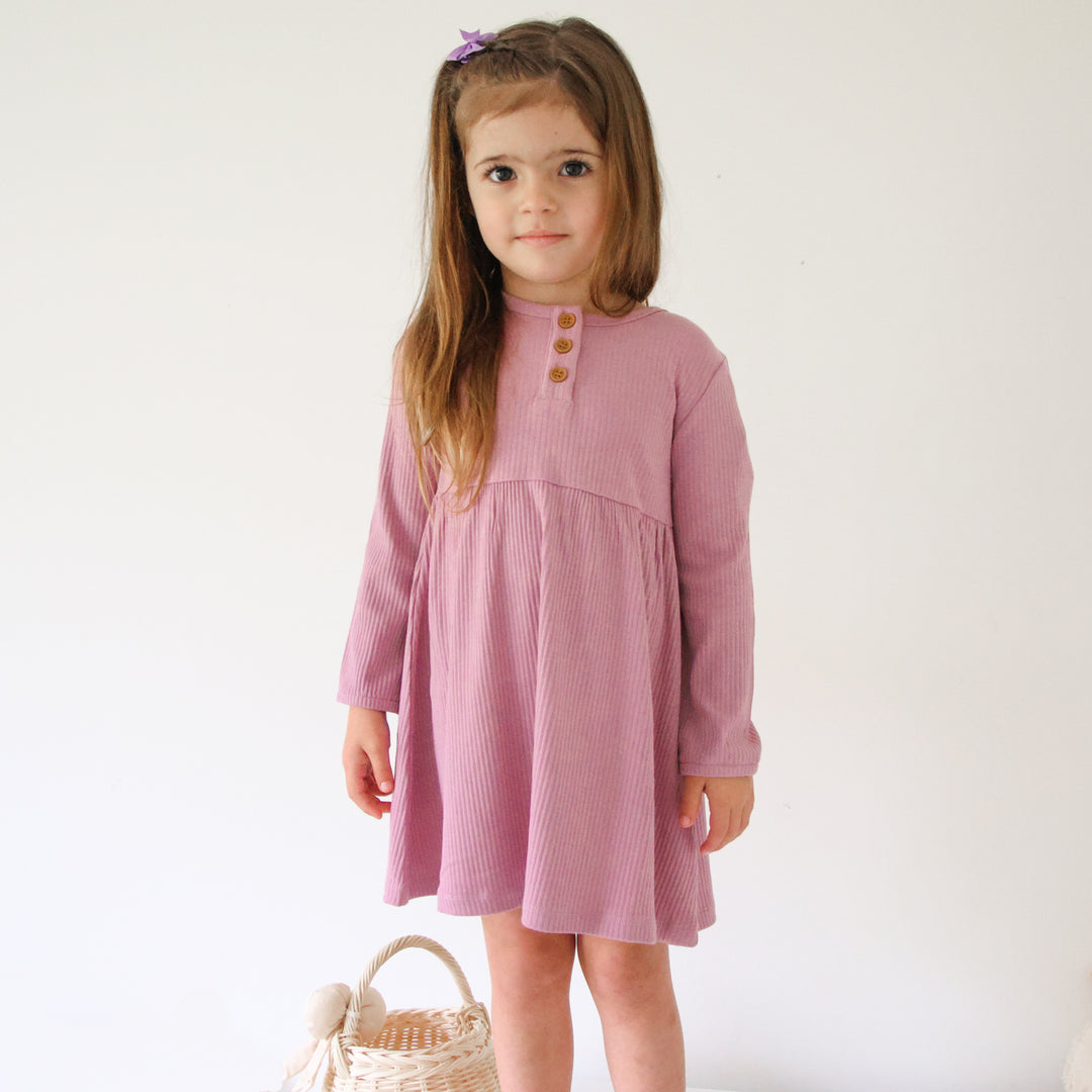 Girls long sleeve purple dress with bow