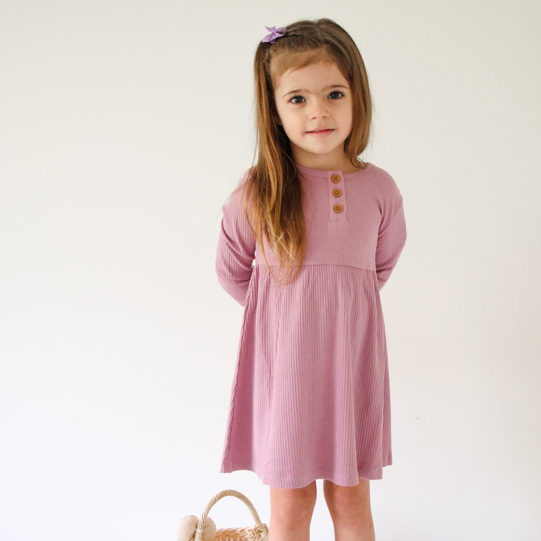 Girls long sleeve purple dress with bow