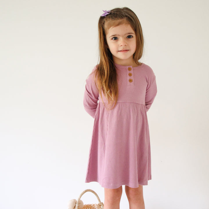 Girls long sleeve purple dress with bow