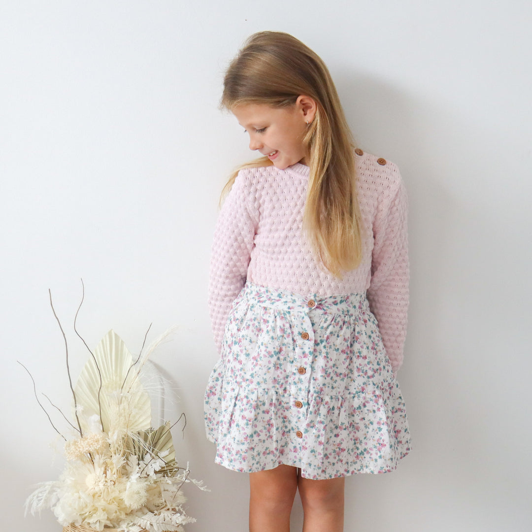 Girls floral skirt with buttons