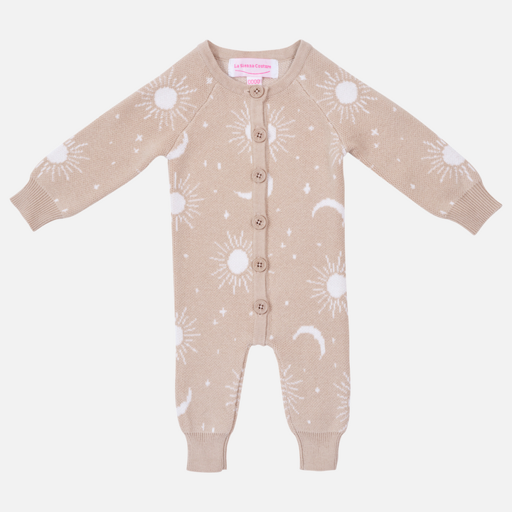 baby oat moon & sun print knitted long sleeve romper