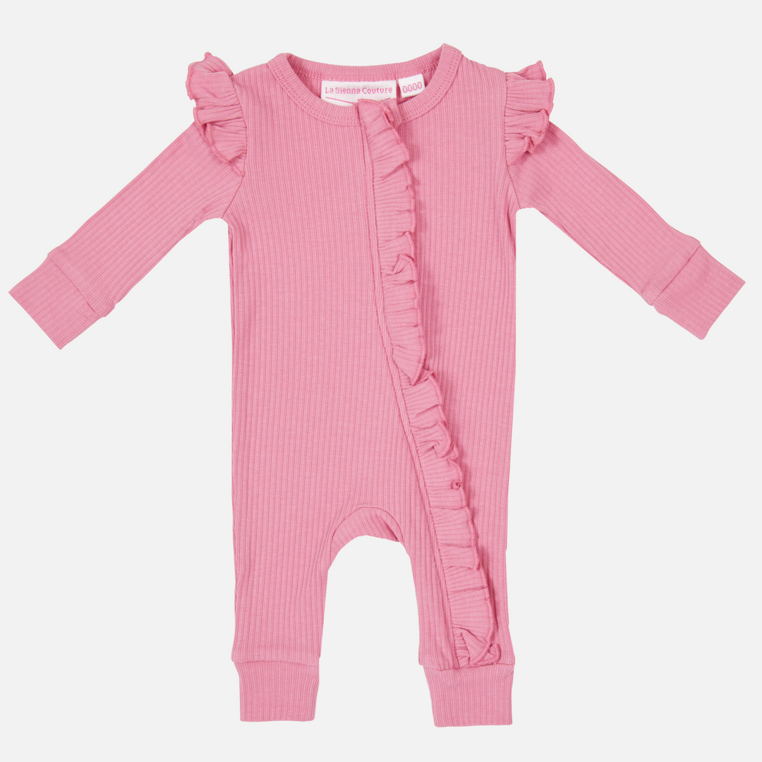 Cozy Frilly Zip Romper - Berry Bliss