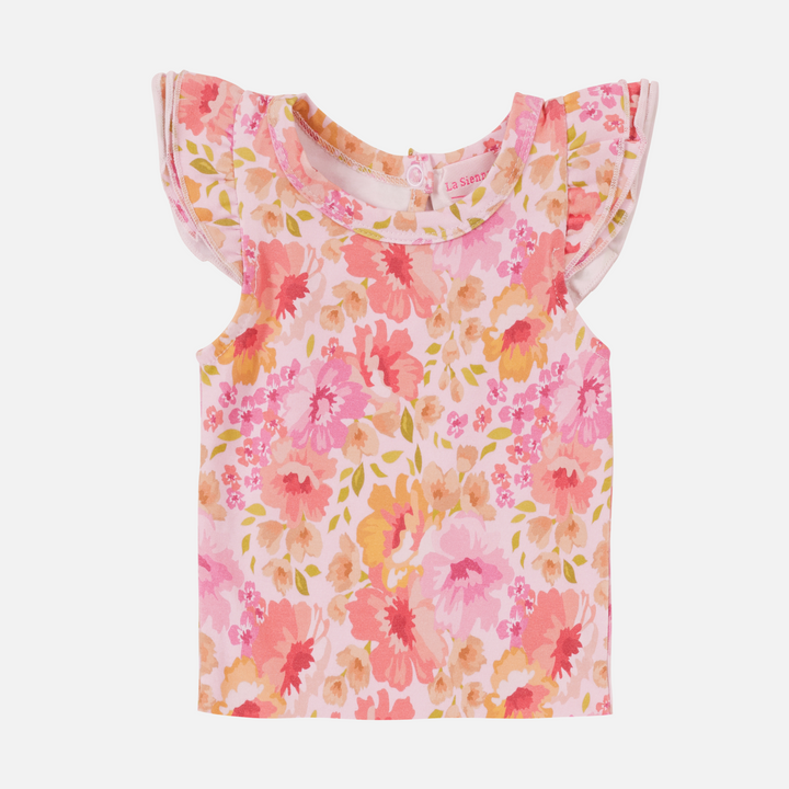 Floral Short Sleeve Flutter - Capri