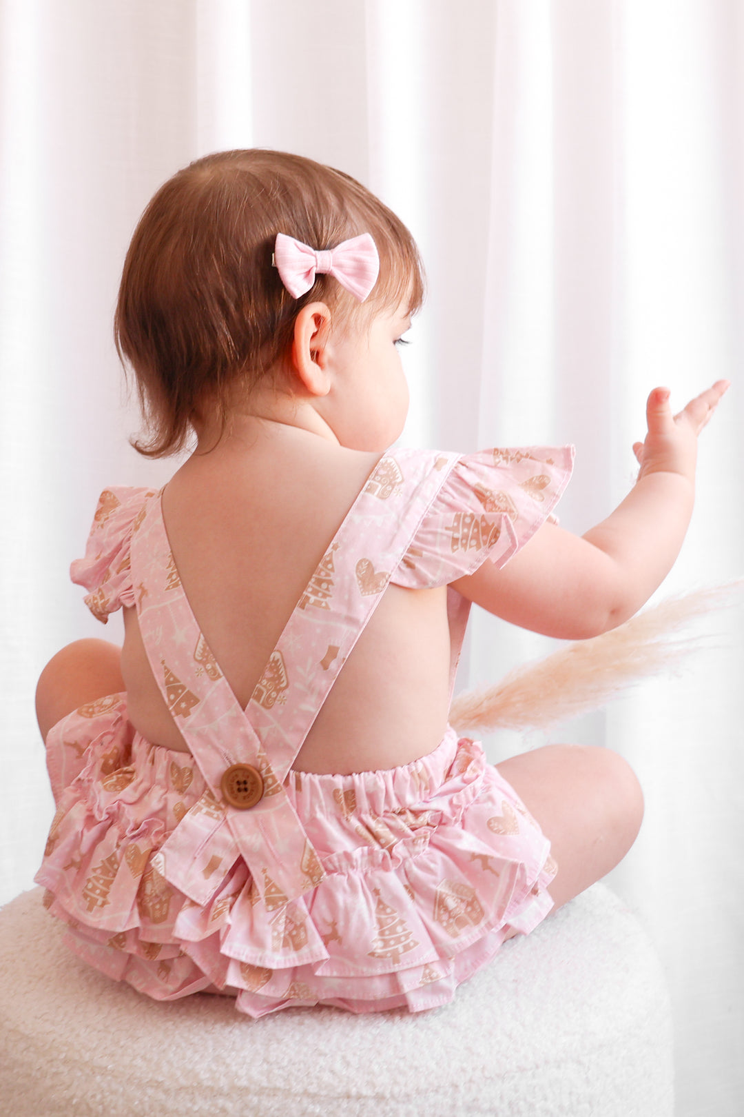 Ruffle Sunsuit - Pink Christmas Village