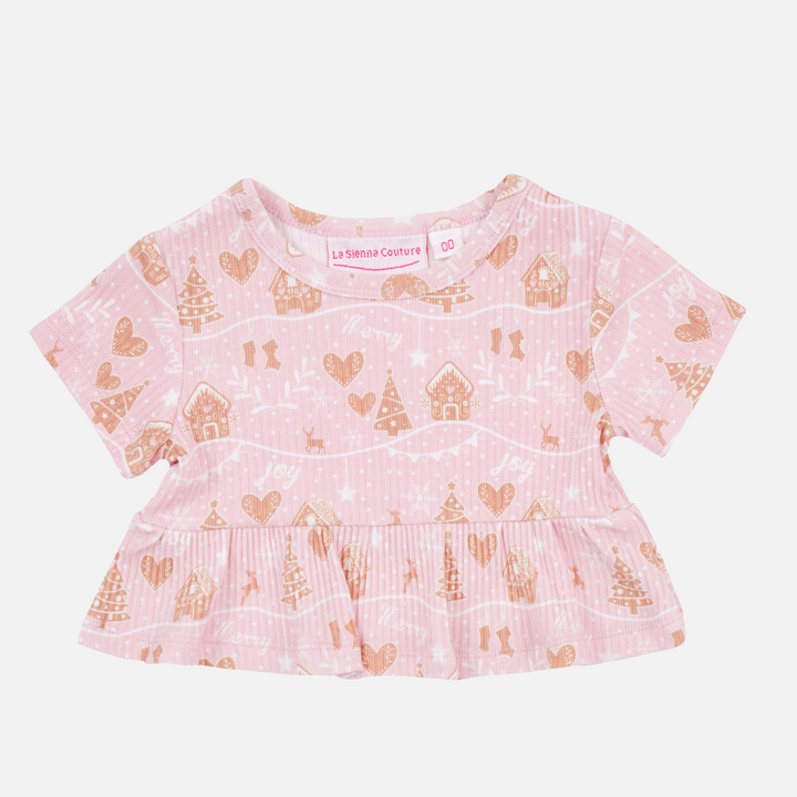 Cozy Ruffle Top - Pink Christmas