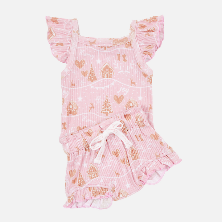 Cozy Singlet & Shorties Set - Pink Christmas Village