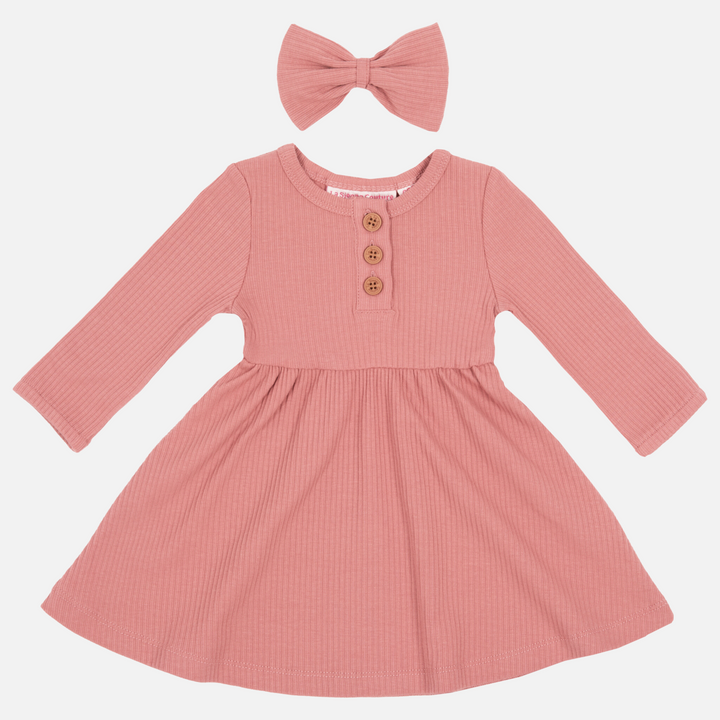 Girls long sleeve cinder-rose dress with bow