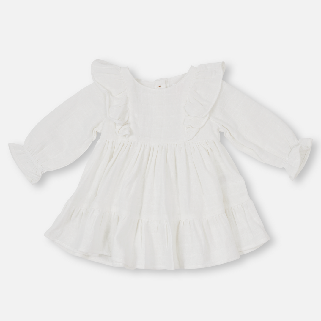 baby girl white long sleeve muslin dress with frill