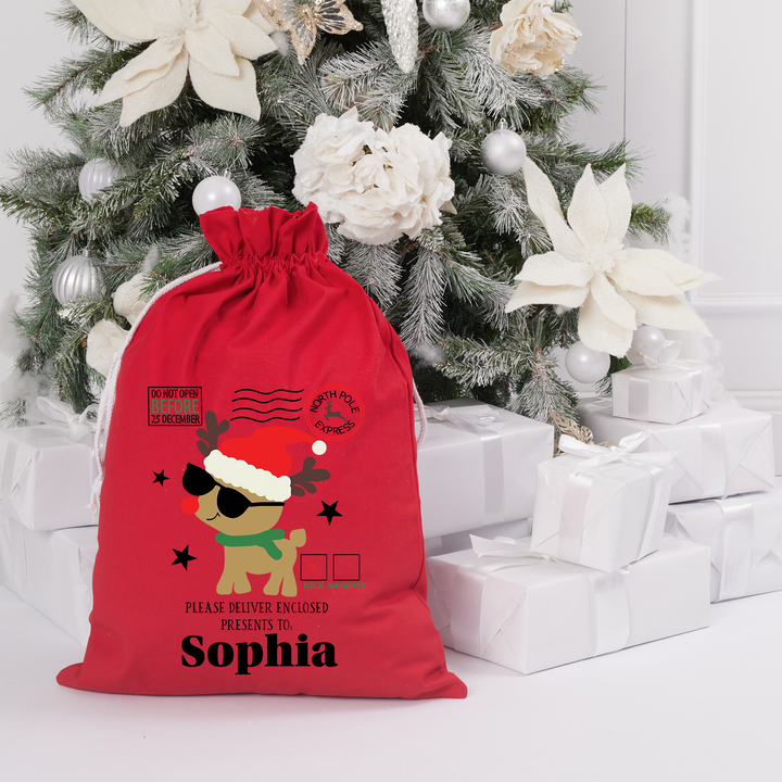 Santa Sack - Cool Reindeer - Custom Name