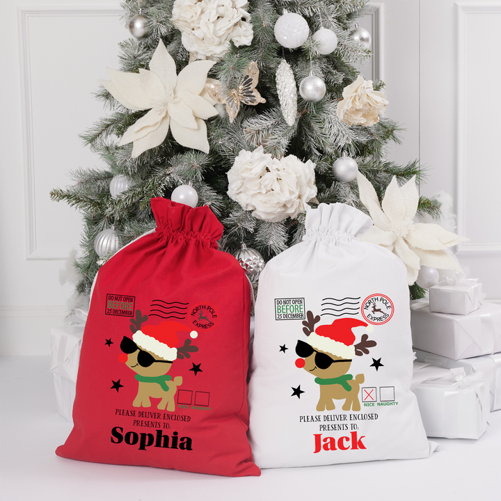 Santa Sack - Cool Reindeer - Custom Name