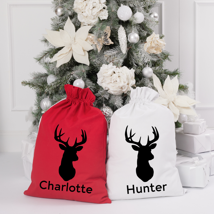 Red Santa Sack - Deer - Custom Name