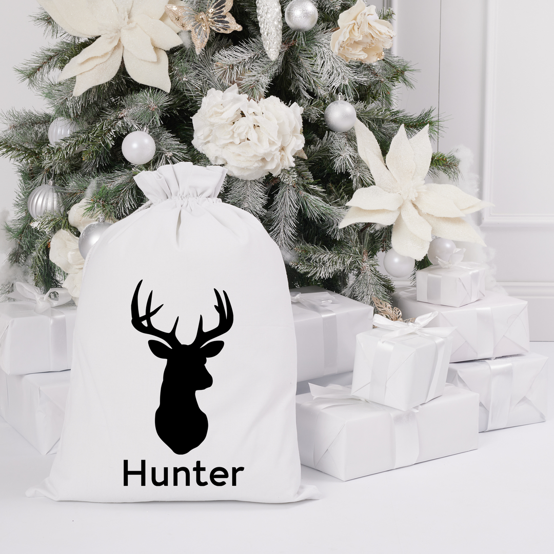 Red Santa Sack - Deer - Custom Name