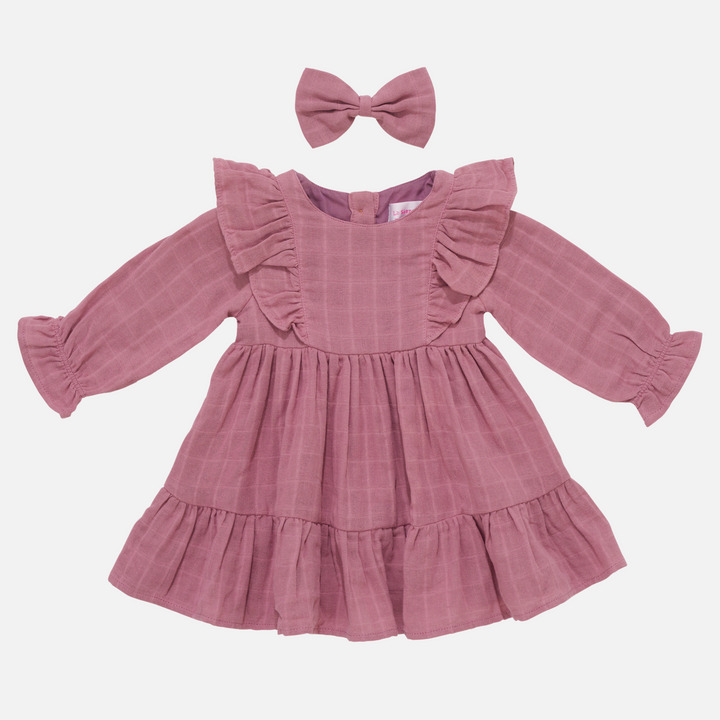 Baby girl mauve long sleeve dress with frill