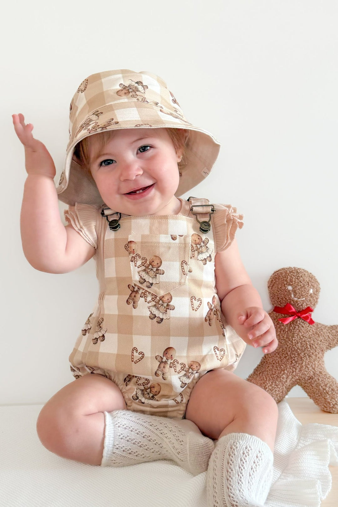 Overall Romper - Gingham Gingerbread