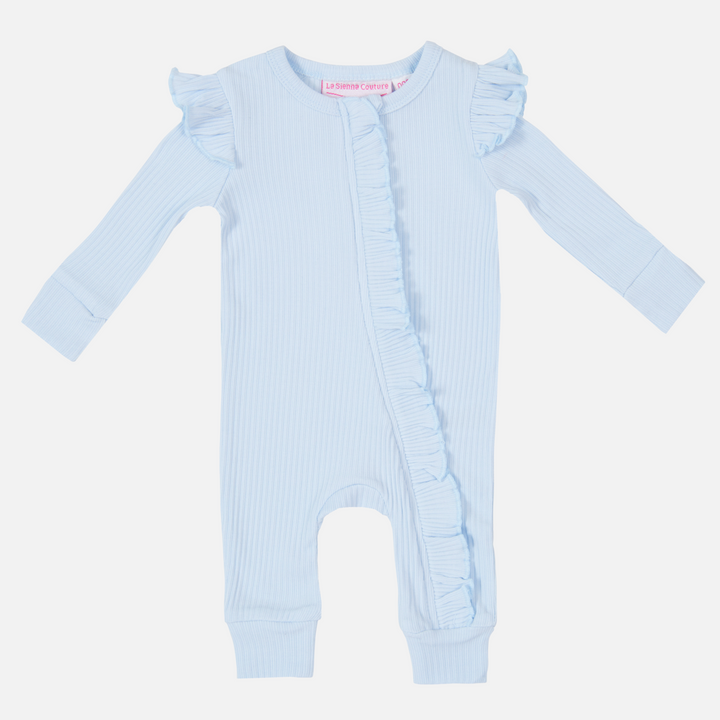 Cozy Frilly Zip Romper - Ice Blue