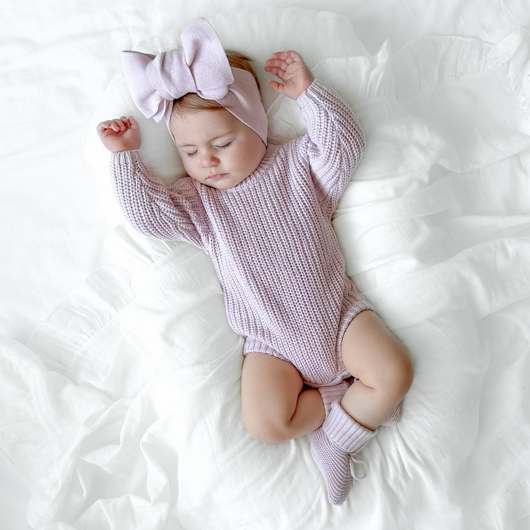 baby girls lilac knitted long sleeve romper