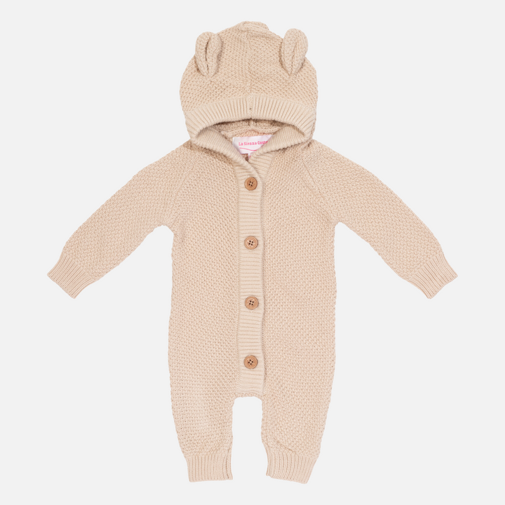 Bear Knitted Romper - Oatmeal