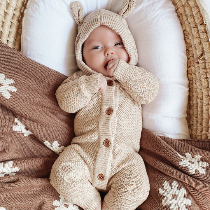 Bear Knitted Romper - Oatmeal