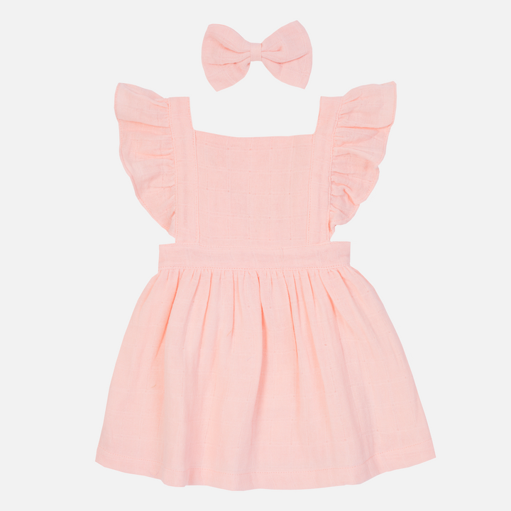 Muslin Flutter Pinafore Dress -  Peach Blossom